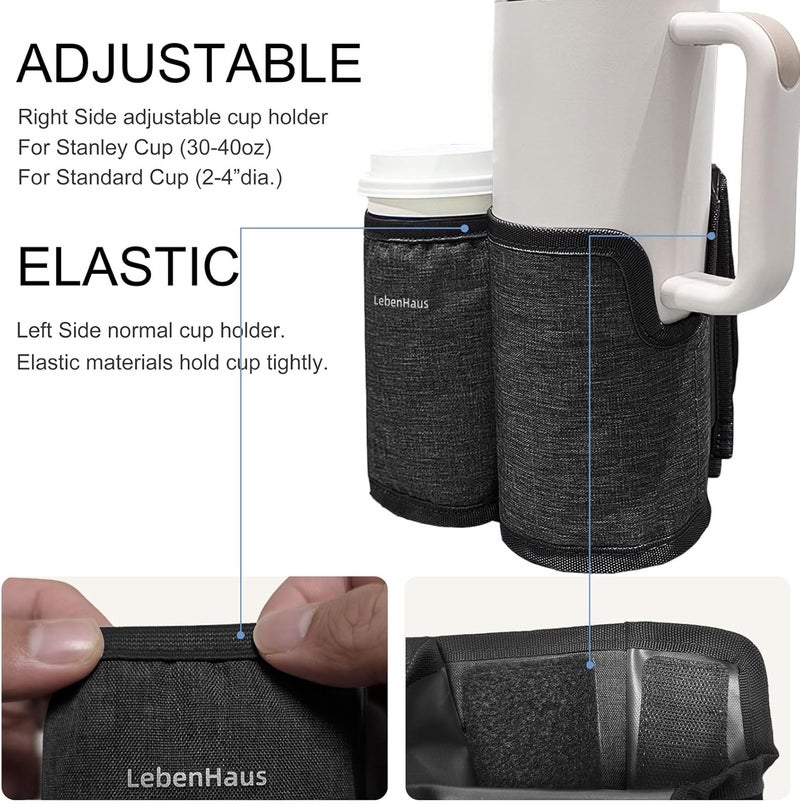 LebenHaus 2 in 1 Luggage Cup Holder for Suitcase|Airplane Tray Table Carry on Hands Free Drink Carrier for Stanley Tumblers Coffee Beverage Organizer Gifts for Travelers (Black) - Image 4